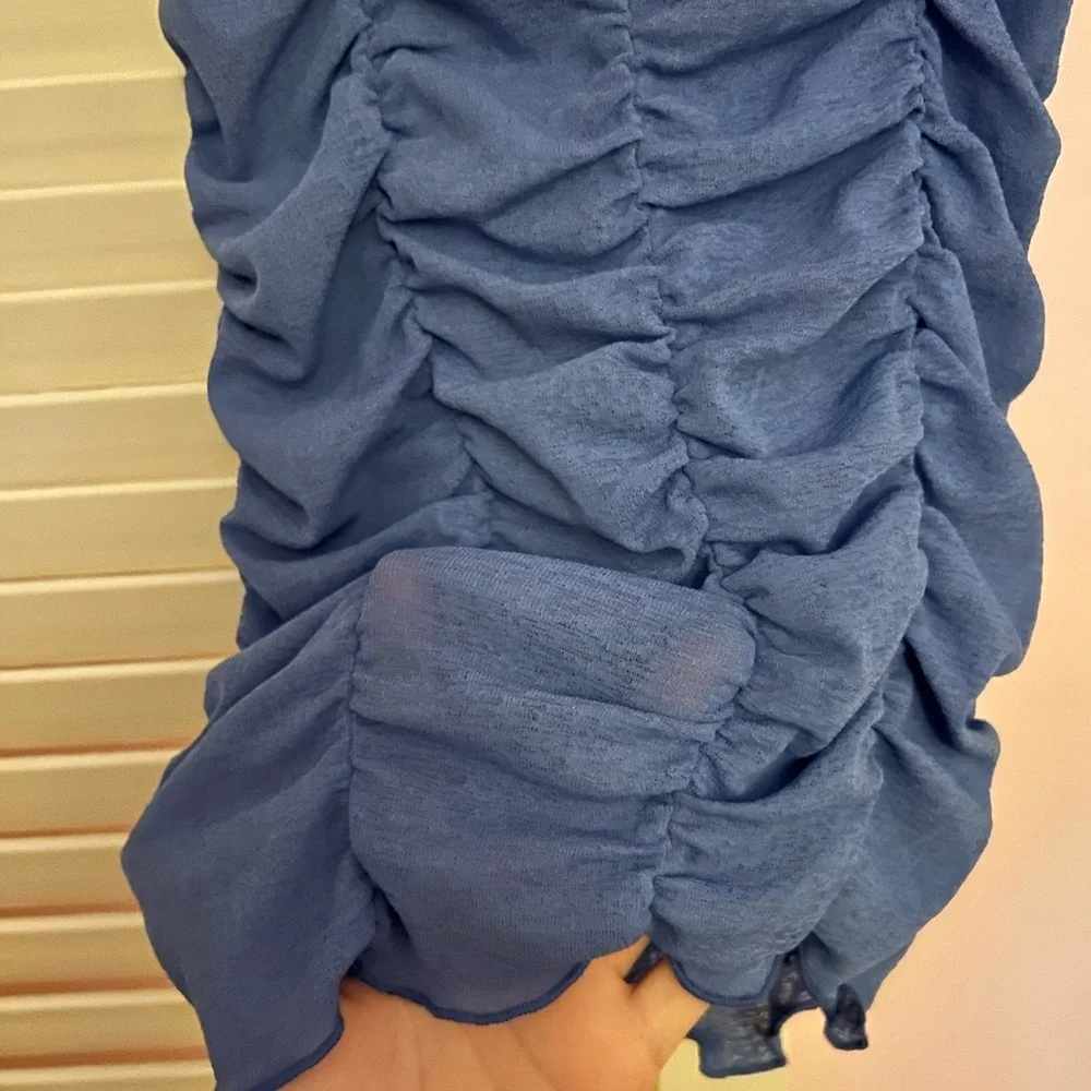 Blue Ruched Mesh Top - Picture 4 of 4